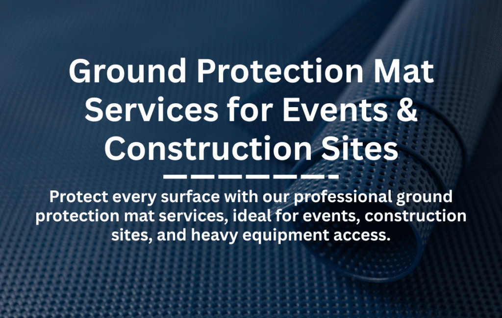 Ground protection mat installed for event and construction site surface safety and heavy equipment access.