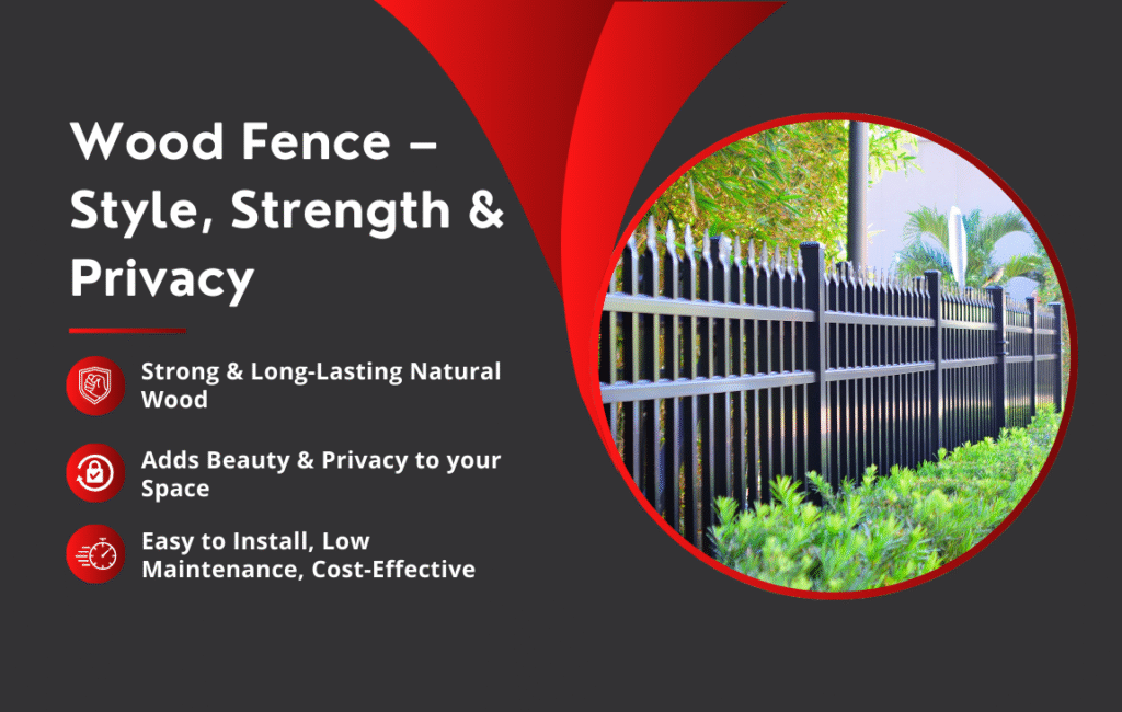 Wood fence showcasing strength, style, and privacy, ideal for home gardens and outdoor spaces.