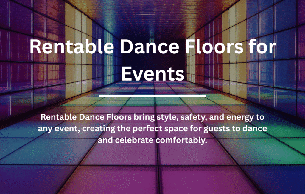 A vibrant and colorful rentable dance floors ideal for events, providing style and safety for guests to dance.
