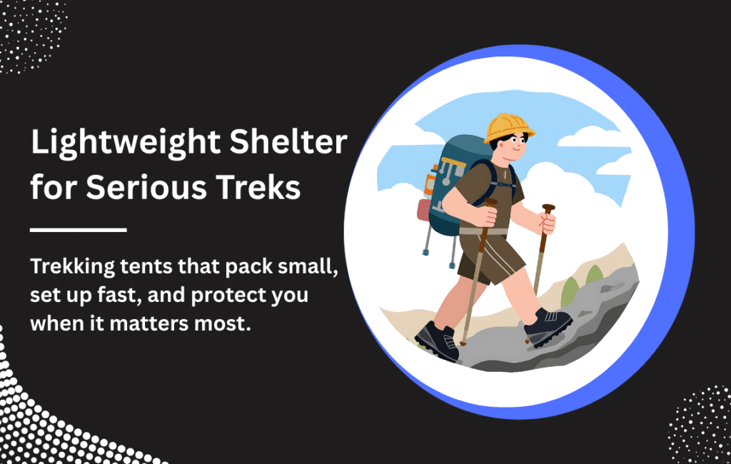 Trekking tent designed for serious outdoor treks, lightweight, compact, and easy to set up for protection in rugged conditions.